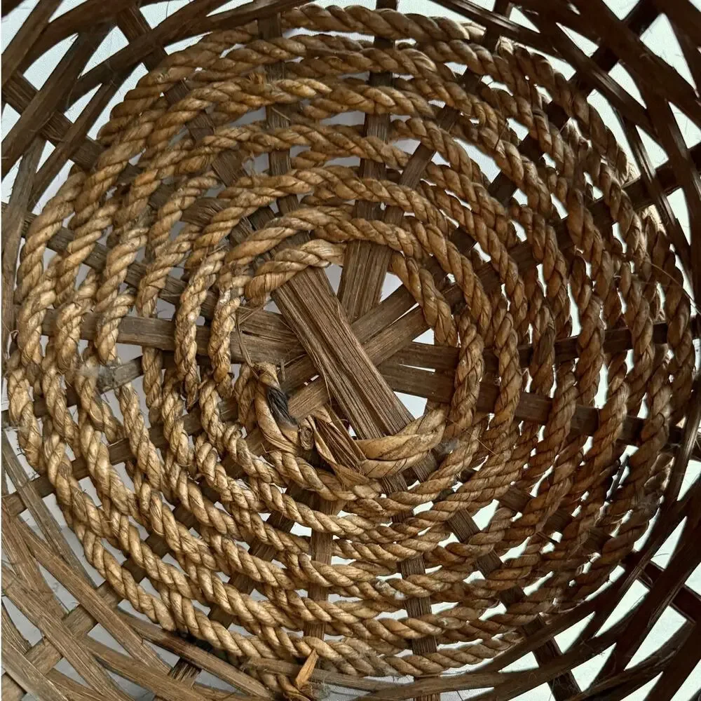 Vintage French Style Round Wicker Basket Large Dual Handle Gathering Primitive